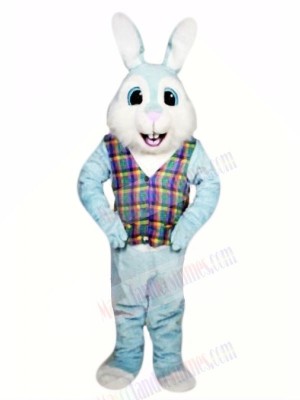 Blue Easter Bunny with Colorful Vest Mascot Costumes Animal