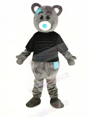 Gray Teddy Bear with Black Coat Mascot Costume Cartoon Male