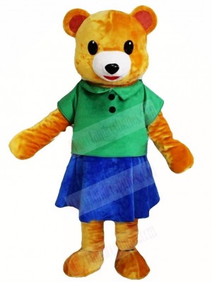 Brown Bear in Green Shirt and Blue Skirt Mascot Costumes Animal