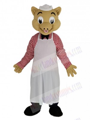 Chef Pig in White Apron Mascot Costume