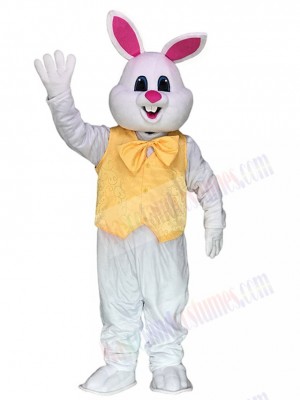 White Bunny Easter Rabbit with Yellow Bow and Vest Mascot Costumes Animal