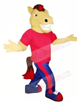 Brown Horse with Red T-shirt Mascot Costumes Animal