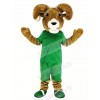 Sport Brown Ram with Green T-shirt Mascot Costume