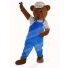 Teddy Bear in Blue Overalls Mascot Costume Cartoon