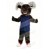 Dark Brown Sport Ram with Blue Vest Mascot Costume Animal