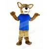 Brown Wildcat with Blue T-shirt Mascot Costume Animal