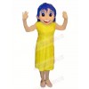 Happy Girl in Yellow Dress Mascot Costume Cartoon