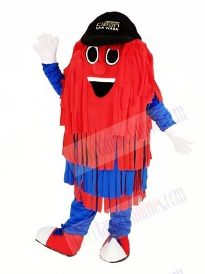 Blue and Red Car Wash Cleaning Brush with Black Hat Mascot Costume