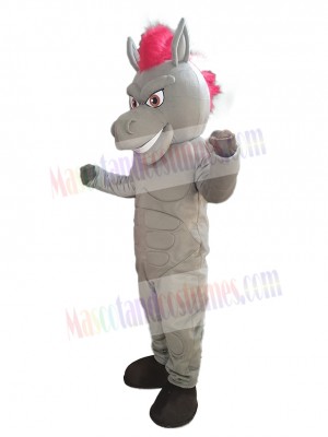 Power Gray Horse with Red Hair Mascot Costume