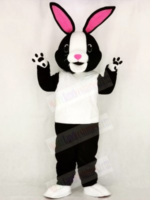 Black and White Bunny Rabbit with Pink Ears Mascot Costume School