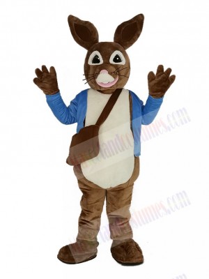 Brown Peter Rabbit in Blue Coat Mascot Costume