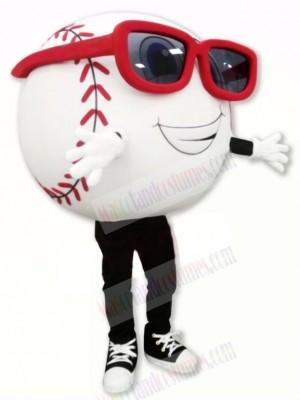 White Baseball with Glasses Mascot Costume Cartoon	
