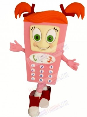 Pink Cell Phone Mascot Costume Cartoon 