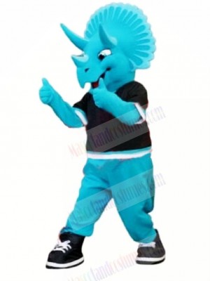 Blue Triceratops Dinosaur Mascot Costume Cartoon