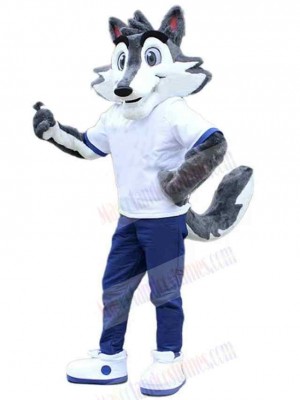 Funny Slim Wolf Mascot Costume Animal in White T-shirt