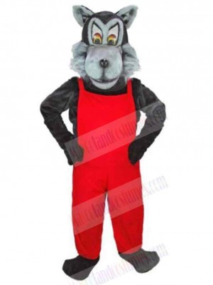 Serious Gray Wolf Mascot Costume Animal in Red Clothes