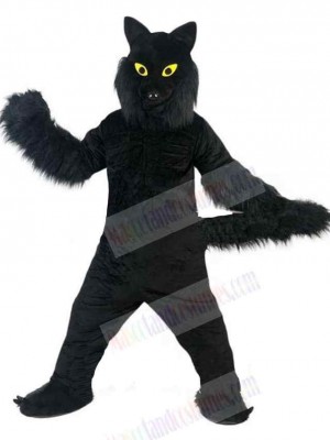 Black Plush Wolf Mascot Costume Animal with Yellow Eyes