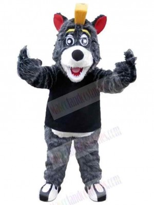 Cheering Grey Wolf Mascot Costume Animal with Red Ears