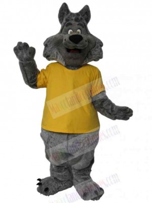 Gray Wolf in Yellow T-shirt Mascot Costume Animal