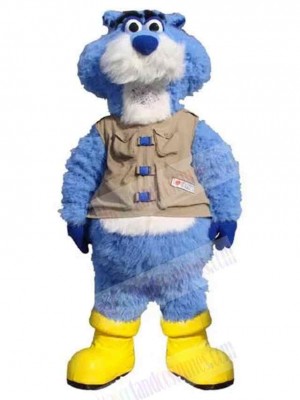 Plush Blue Tiger Mascot Costume Animal with Vest