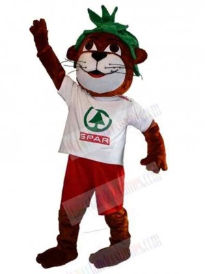 Brown Tiger Mascot Costume Animal in White T-shirt