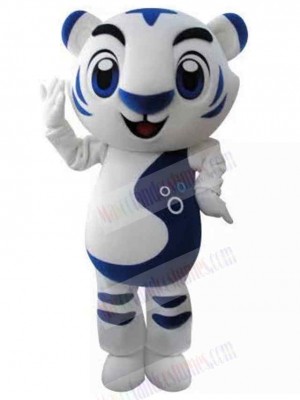 Cute White and Blue Tiger Mascot Costume Animal