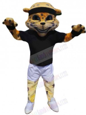 Sport Leopard Mascot Costume Animal in Black T-shirt