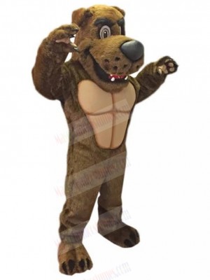 Happy Dark Brown Power Dog Mascot Costume with Muscle