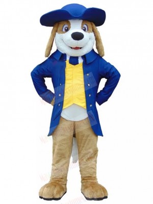 Smiling Captain Beagle Dog Mascot Costume in Blue Coat