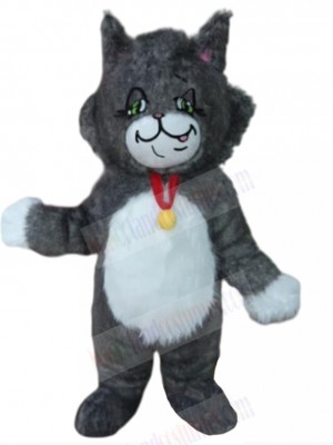 Long-haired Dark Grey Cat Mascot Costume with Bell Animal
