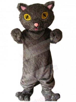 Long Fur Dark Grey Cat Mascot Costume with Yellow Eyes Animal