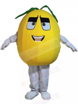 Yellow Pear Mascot Costume with Embarrassed Smile Cartoon