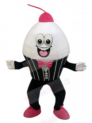 Glad White Cup Cake Mascot Costume in Formal Suit Cartoon