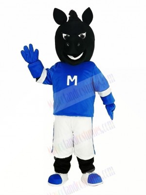 Black Horse in Blue Mascot Costume Animal	