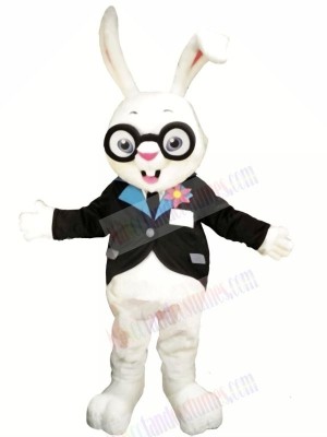 White Rabbit with Glasses Mascot Costumes Animal