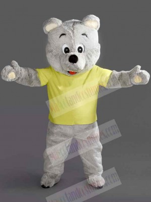 Grey Bear in Yellow T-shirt Mascot Costume For Adults Mascot Heads