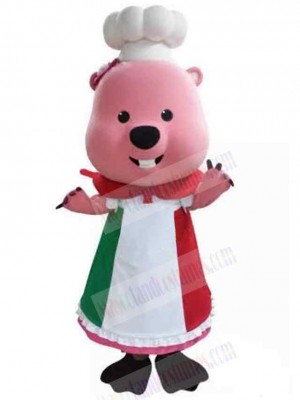 Pink Chef Bear Mascot Costume Animal