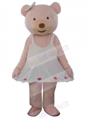 Pink Bear with White Dress Mascot Costume Animal