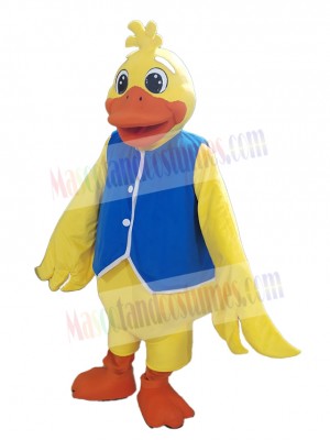 Yellow Duck in Blue Vest Mascot Costume Animal