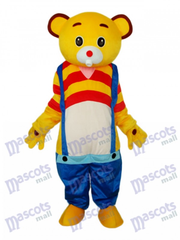 Yellow Bear Wear Blue overalls Mascot Adult Costume