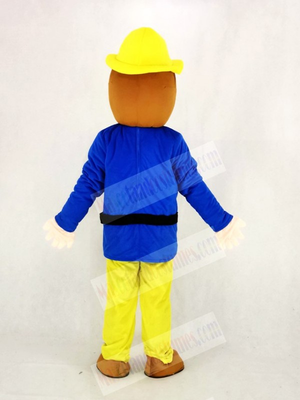 Realistic Fireman Sam In Blue Coat Mascot Costume Cartoon
