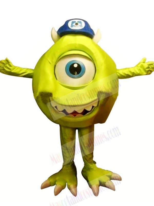 Green Monster Mike with Blue Hat Mascot Costumes Cartoon