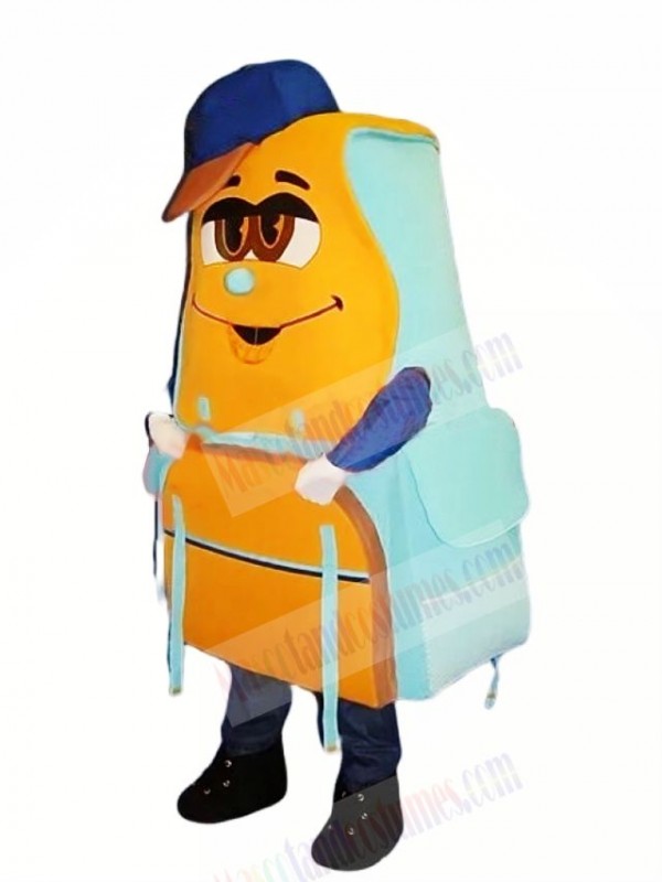 Blue and Orange Backpack Mascot Costume Cartoon
