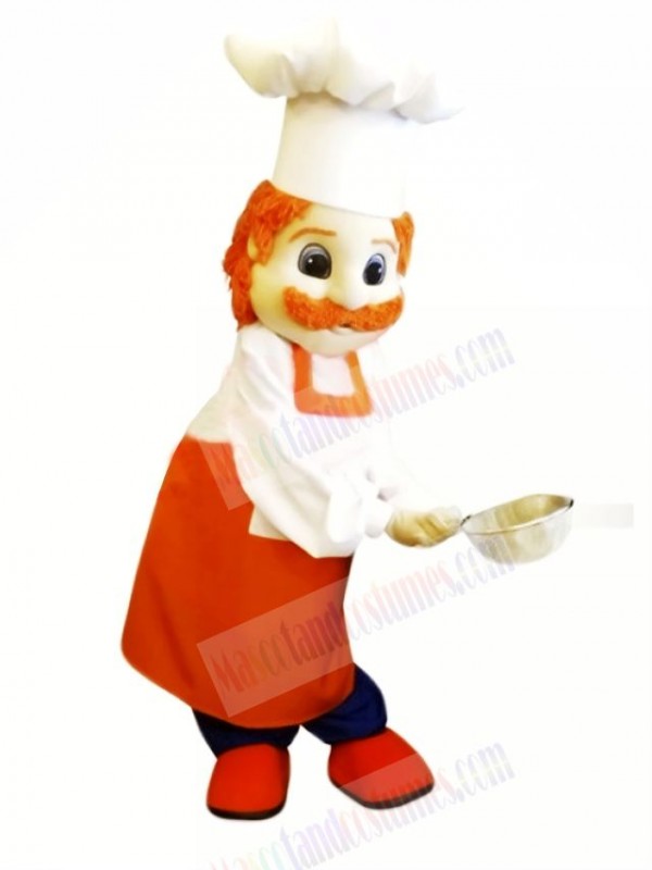 Chef Man in Orange Clothes Mascot Costume People