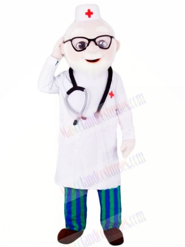 Kindly Doctor with Glasses Mascot Costume People