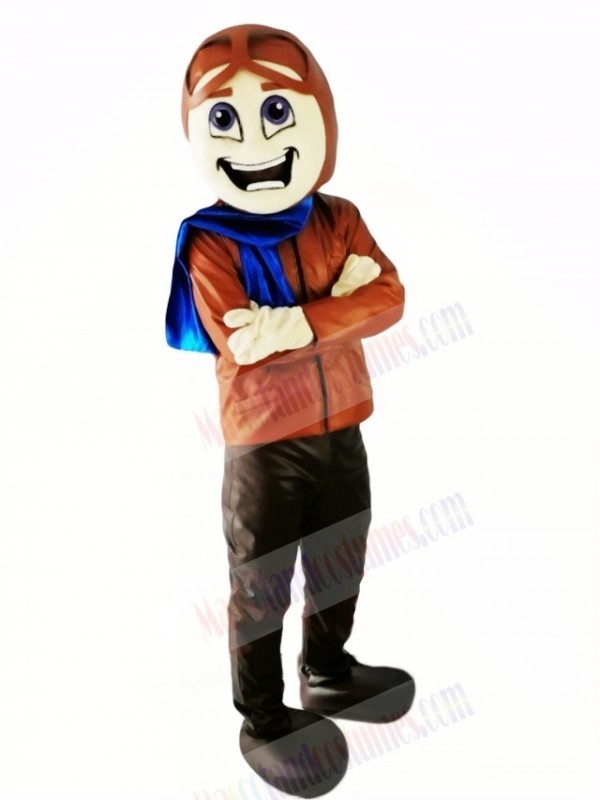Pilot with Brown Jacket Mascot Costume Cartoon 