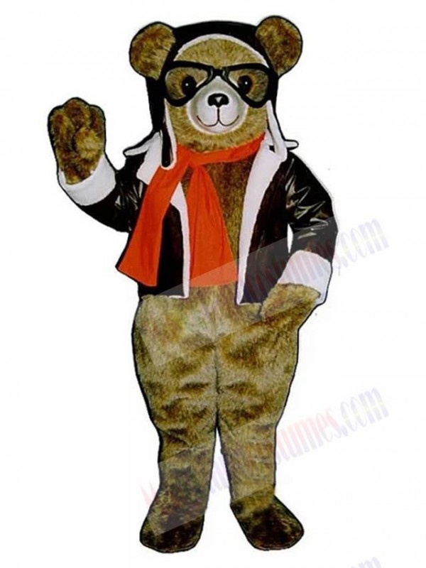 Aviator Bear mascot costume
