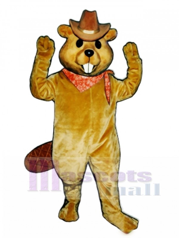 Western Beaver with Hat & Neckerchief Mascot Costume