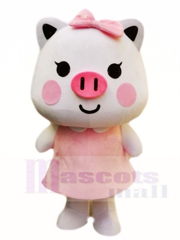 Pink Pig with Bow Mascot Costumes Cartoon