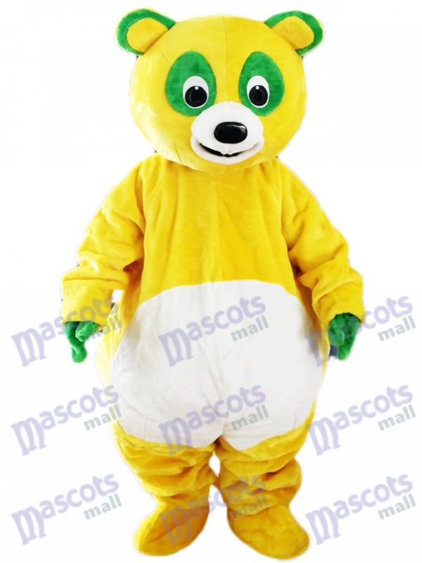 Yellow Bear with Green Eyes Mascot Costume Cartoon Animal 